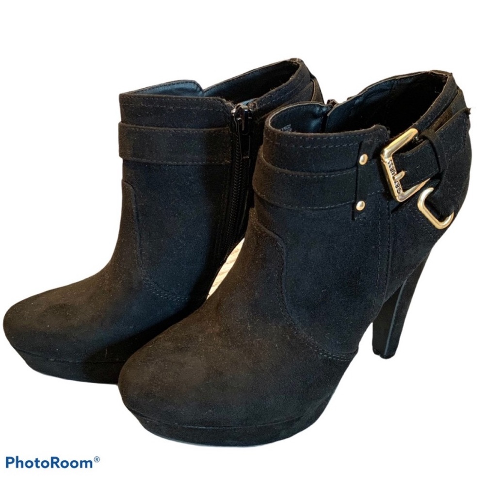 G Guess Platform Black Suede Ankle High Heel Boots